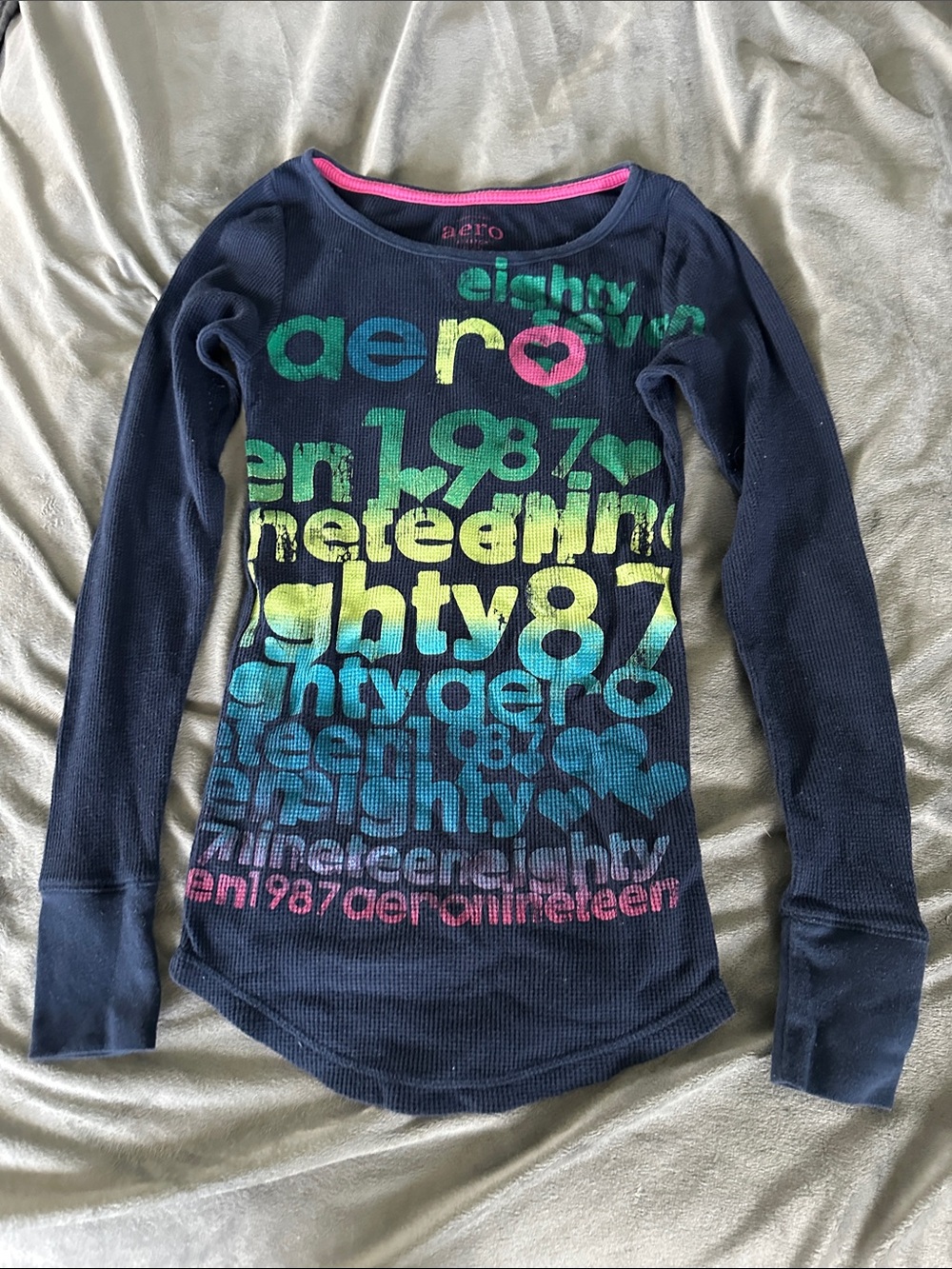 Aero Girls' Navy Long-Sleeve Graphic Tee with Multicolor Print